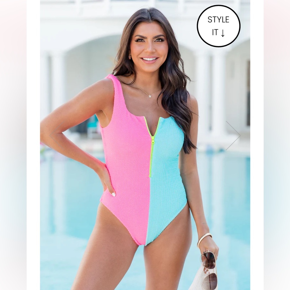 Pink Lily Pink and Blue One Piece Swimsuit